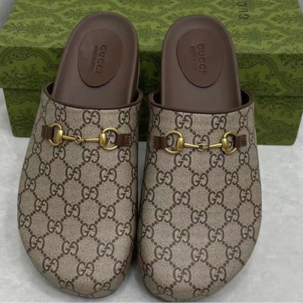 Gucci Women's Beige GG Canvas Horsebit Mules